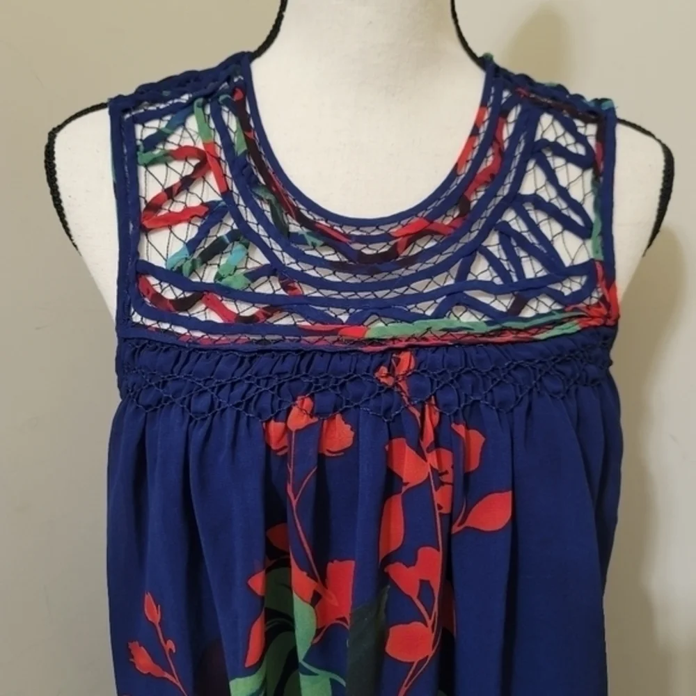 Patterson J Kincaid Sleeveless Floral Lined Swing‎ Dress size XS Blue Red